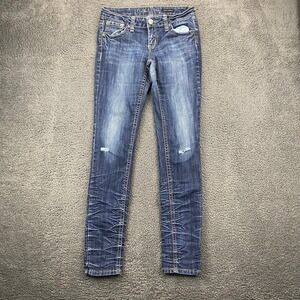 Wishful Park Sophia Skinny Jeans Distressed Dark Wash Denim Size 7‎